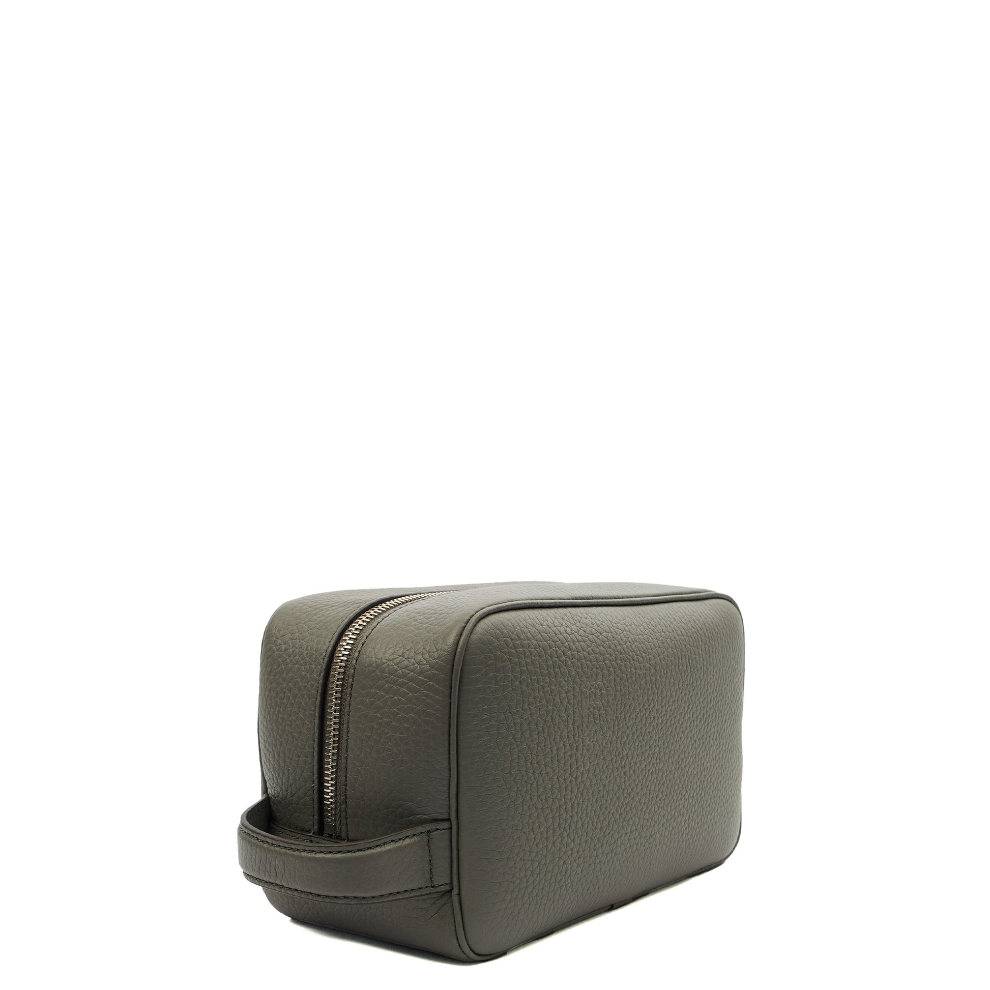 Mulberry Cosmetic Bag Wash Case in Grey, Leather — Side View