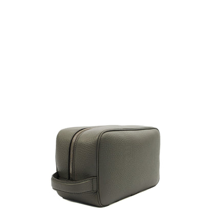 Mulberry Cosmetic Bag Wash Case in Grey, Leather — Side View