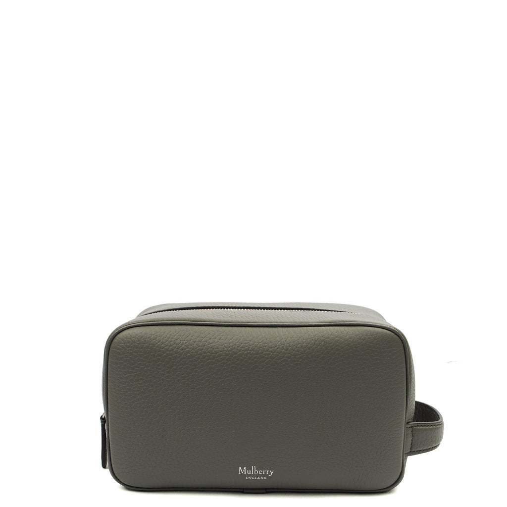 Mulberry Cosmetic Bag Wash Case in Grey, Leather — Front View