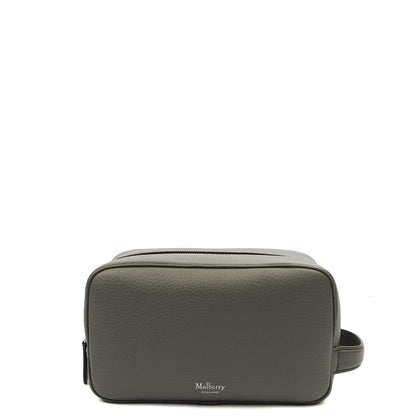 Mulberry Cosmetic Bag Wash Case in Grey, Leather — Front View