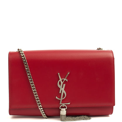 Saint Laurent Shoulder Bag Kate Medium Tassle in Red, Leather — Front View