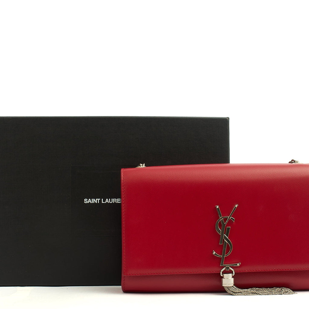 Saint Laurent Shoulder Bag Kate Medium Tassle in Red, Leather — Lifestyle View