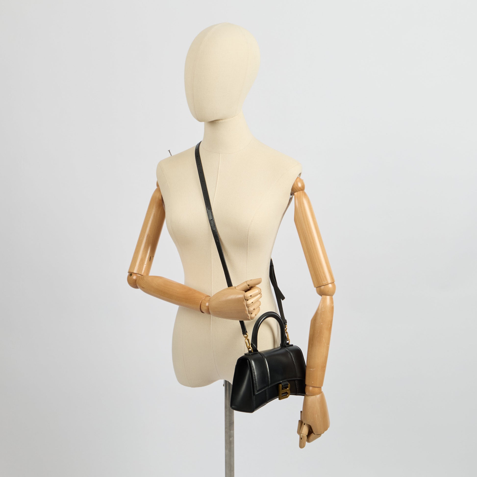 Balenciaga Top Handle Hourglass XS in Black, Leather — Side View