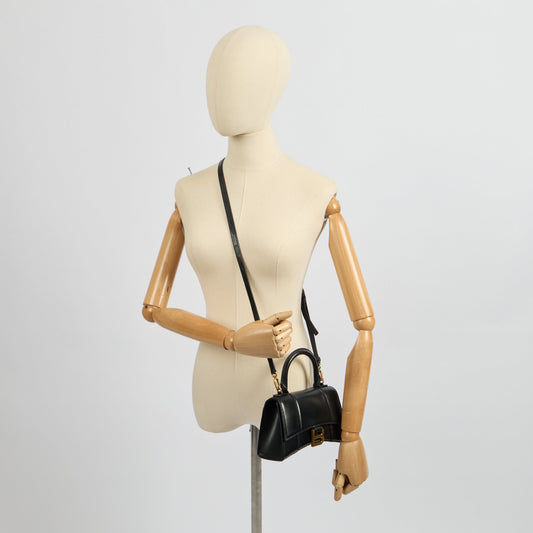 Balenciaga Top Handle Hourglass XS in Black, Leather — Side View