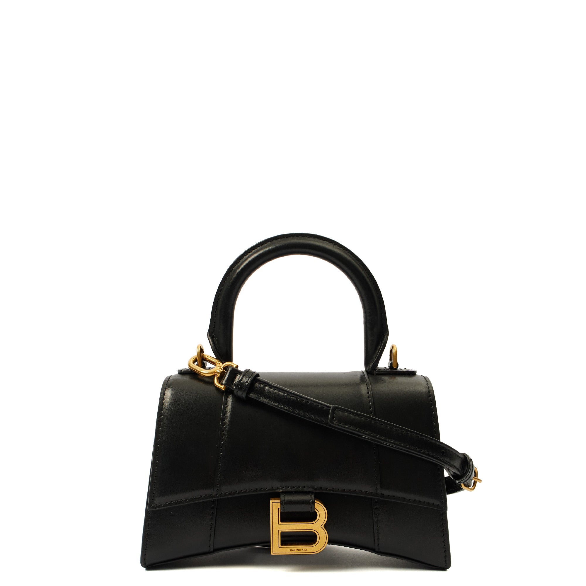 Balenciaga Top Handle Hourglass XS in Black, Leather — Front View