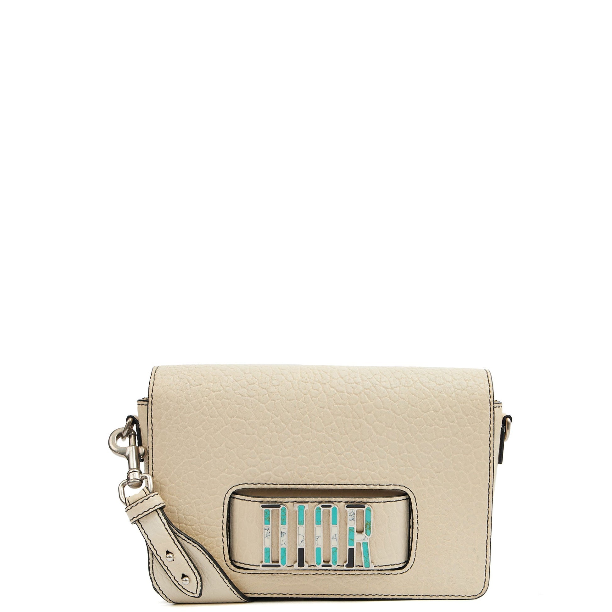 Christian Dior Cross Body Diorevolution Flap Bag in White, Calfskin — Front View