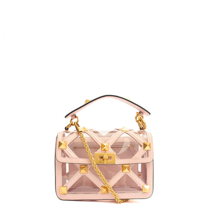 Valentino Shoulder Bag Roman Stud Shoulder Bag - Medium in Pink, Leather — Front View