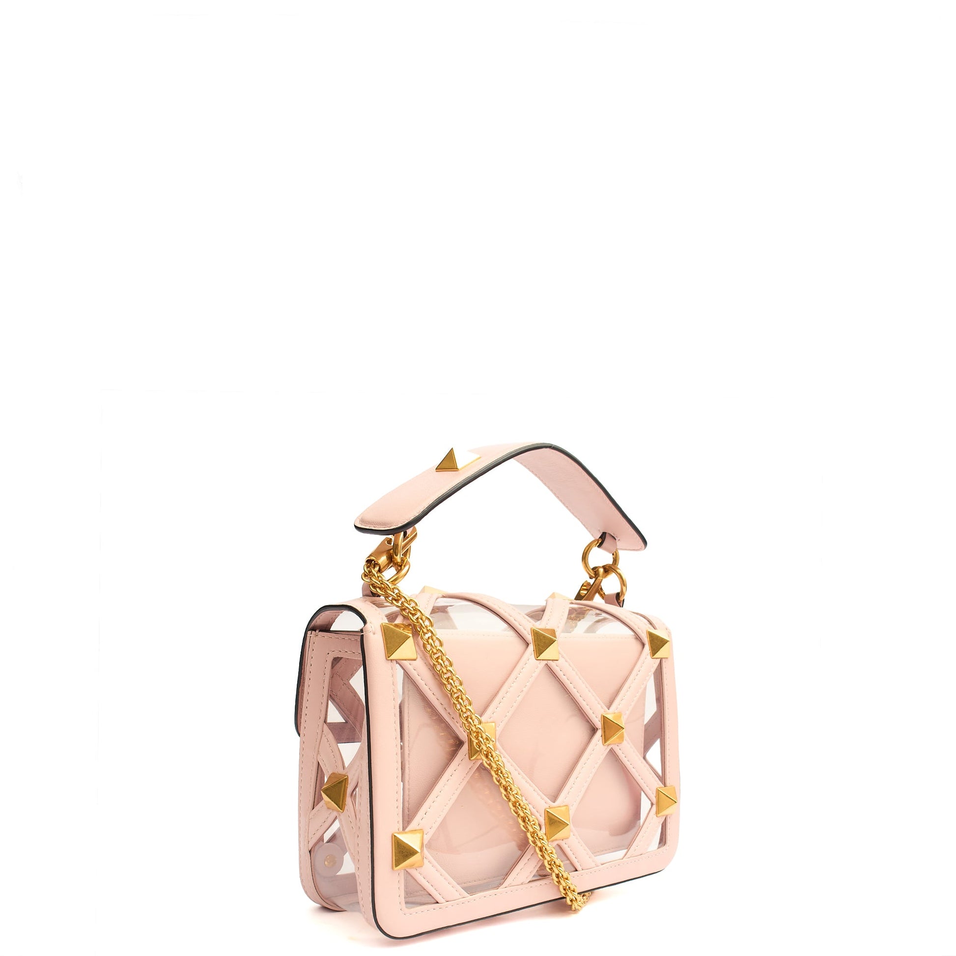 Valentino Shoulder Bag Roman Stud Shoulder Bag - Medium in Pink, Leather — Side View