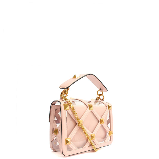 Valentino Shoulder Bag Roman Stud Shoulder Bag - Medium in Pink, Leather — Side View