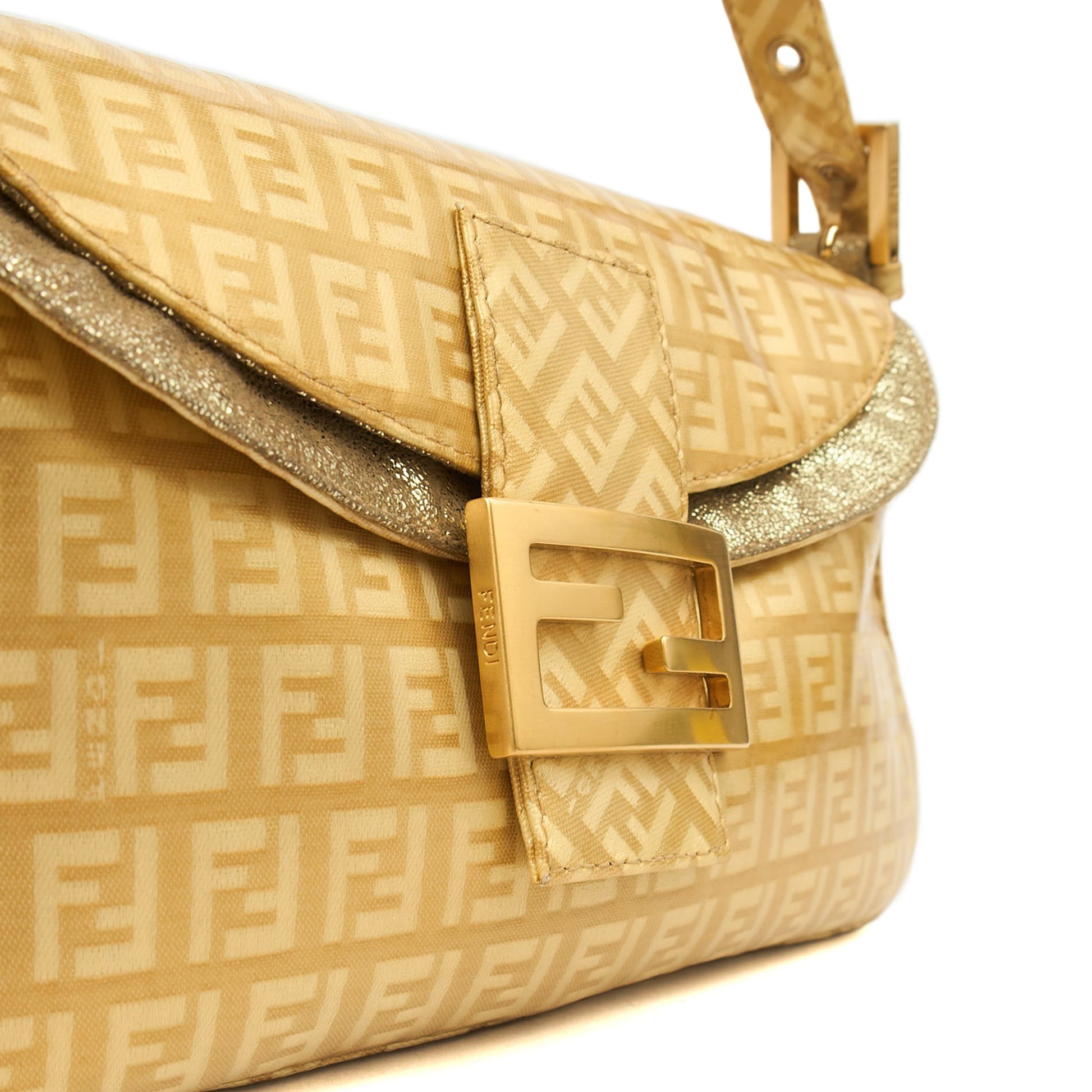 Fendi Shoulder Bag Baguette in Metallic, Patent Leather — Lifestyle View