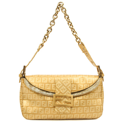 Fendi Shoulder Bag Baguette in Metallic, Patent Leather — Front View