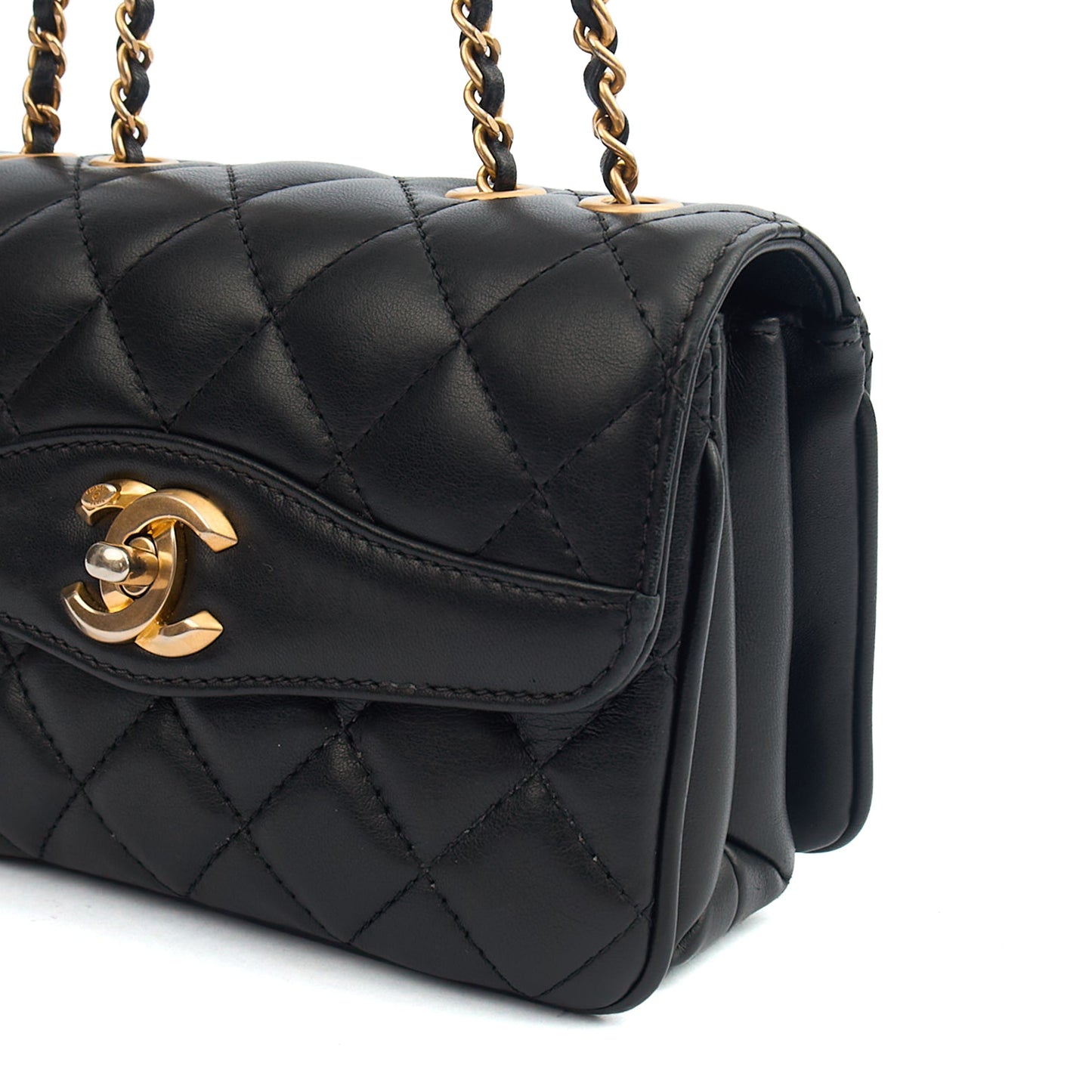 Chanel Cross Body Flap Bag in Black, Lambskin Leather — Detail View