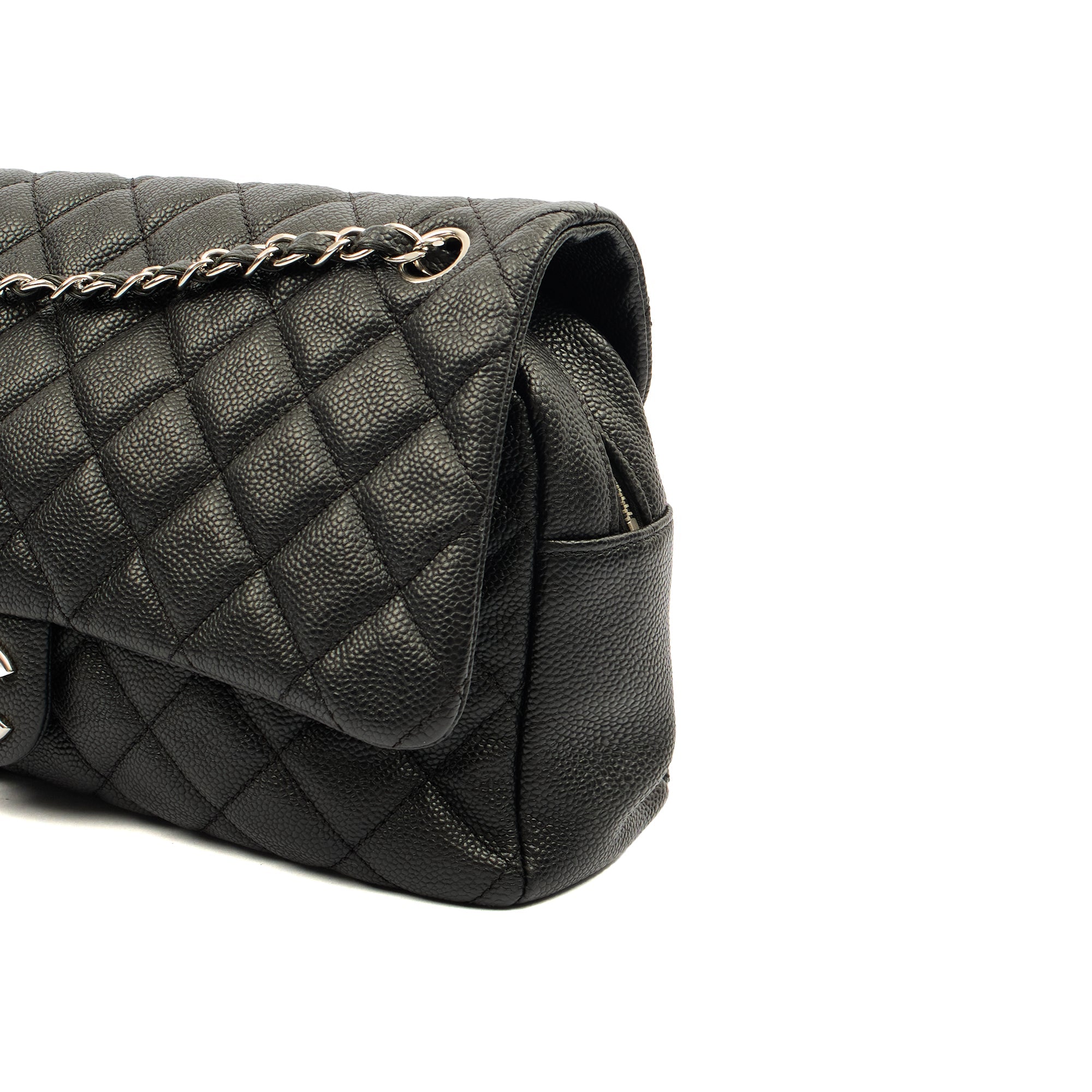 Chanel Shoulder Bag Flap Bag in Black, Caviar Leather — Detail View