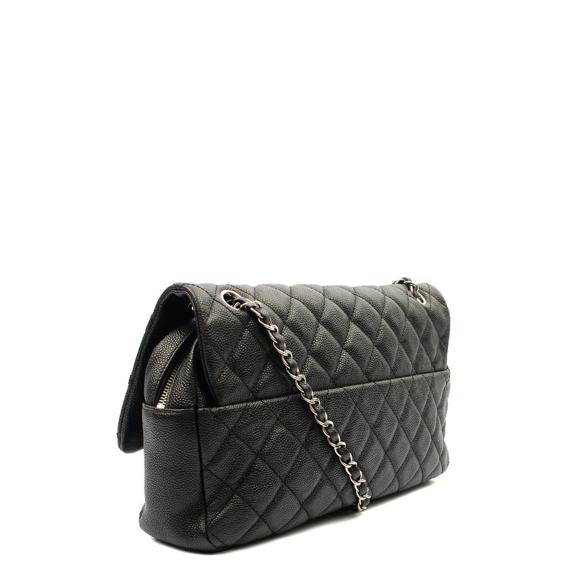 Chanel Shoulder Bag Flap Bag in Black, Caviar Leather — Side View