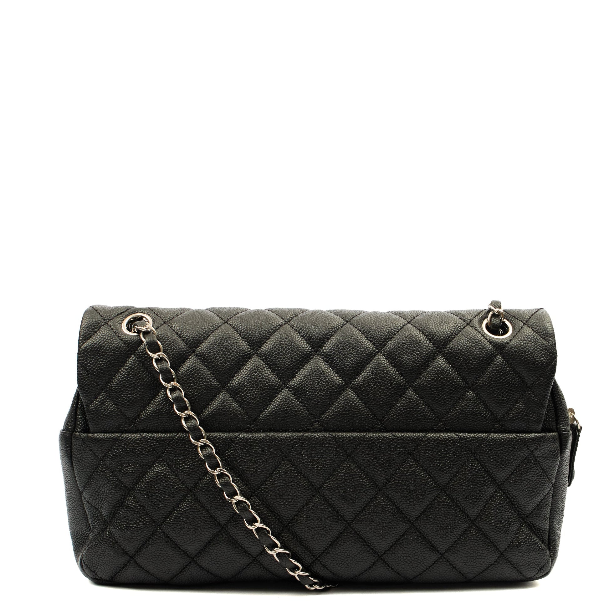 Chanel Shoulder Bag Flap Bag in Black, Caviar Leather — Back View
