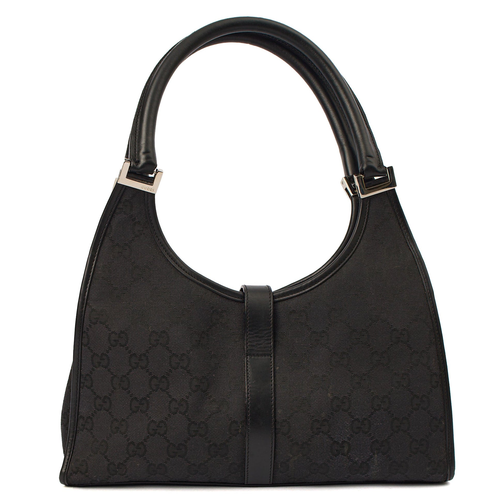 Gucci Shoulder Bag Jackie in Black, GG Canvas — Detail View