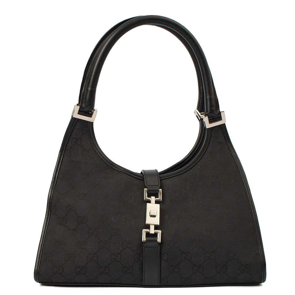 Gucci Shoulder Bag Jackie in Black, GG Canvas — Front View