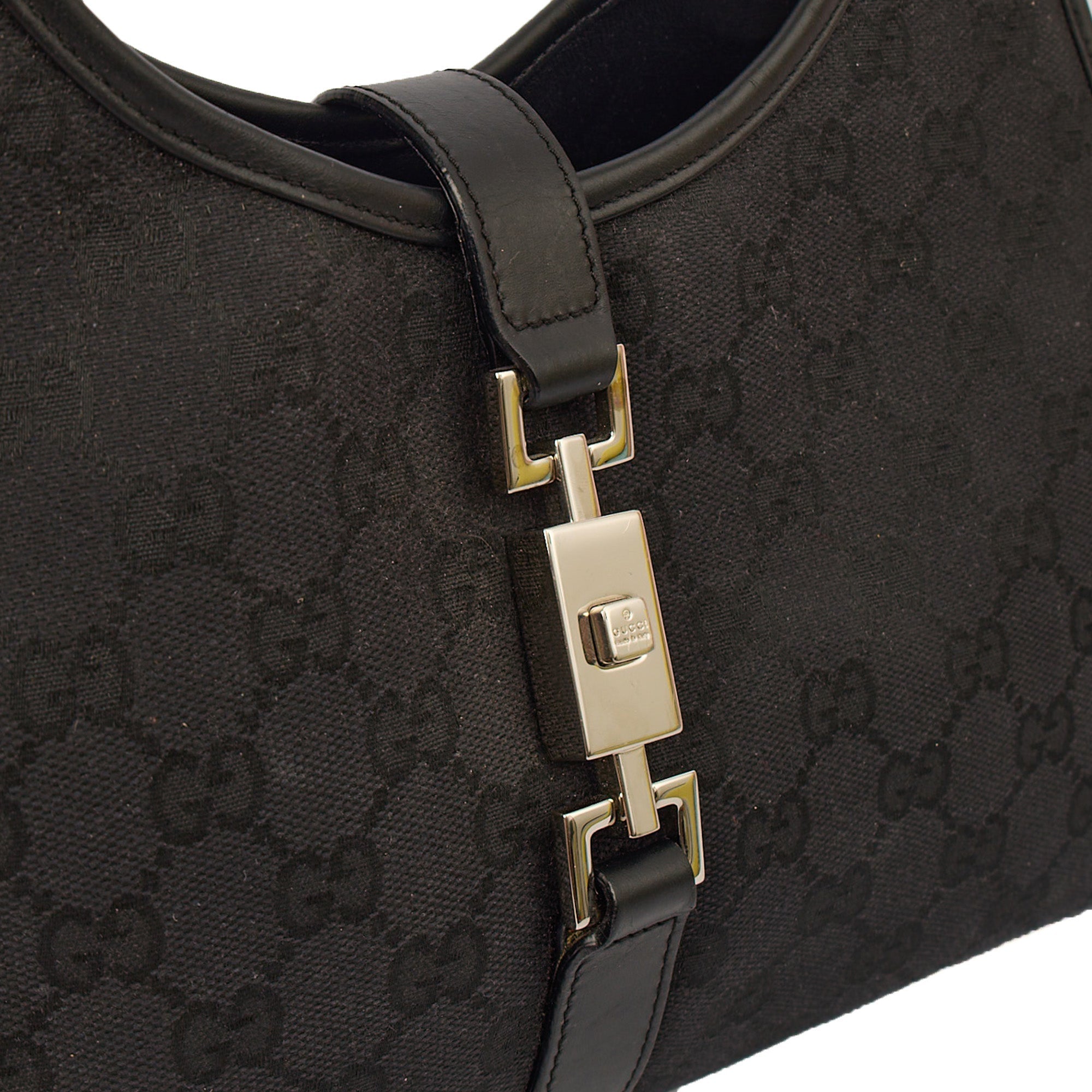 Gucci Shoulder Bag Jackie in Black, GG Canvas — Back View