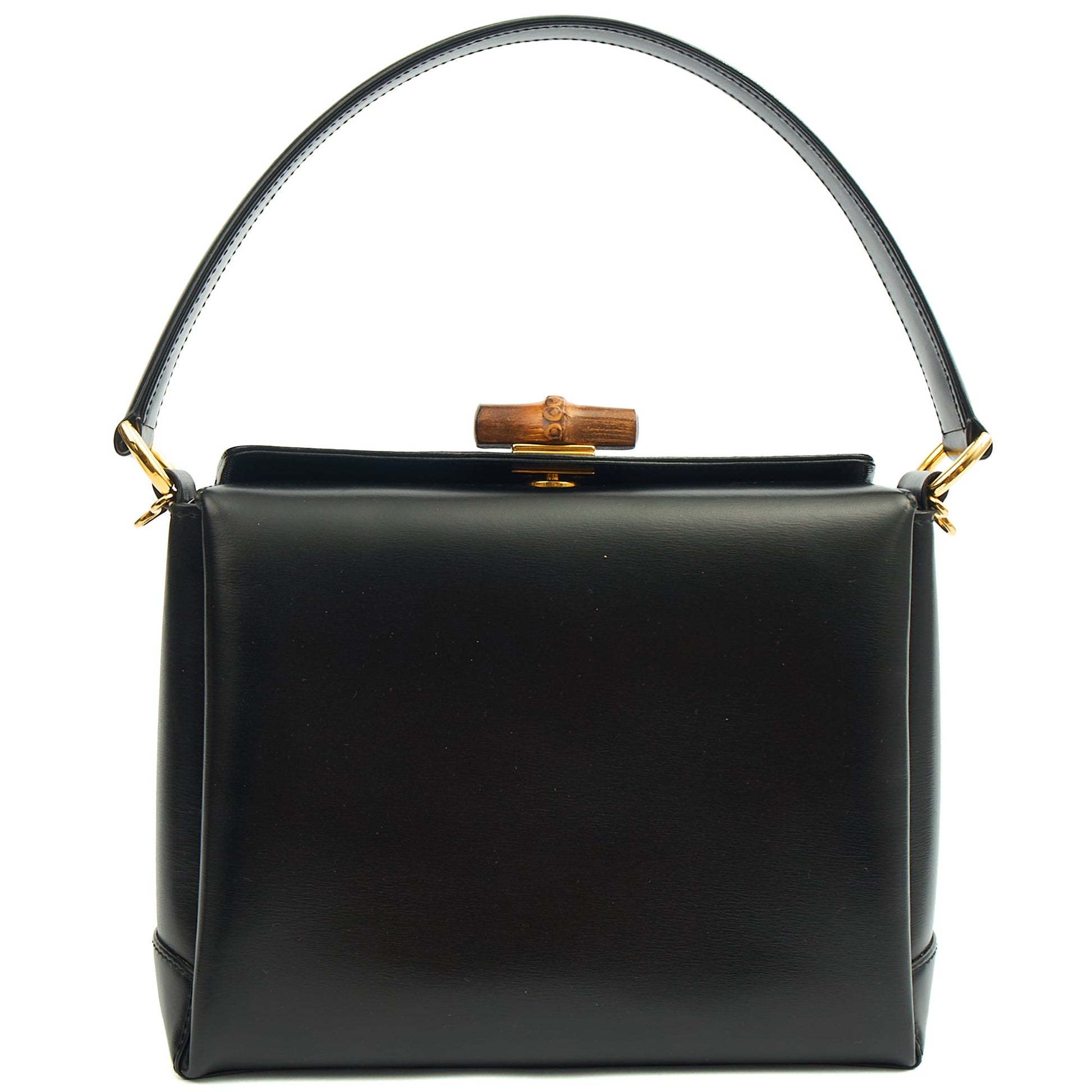 Gucci Top Handle Vintage Bamboo  in Black, Leather — Back View