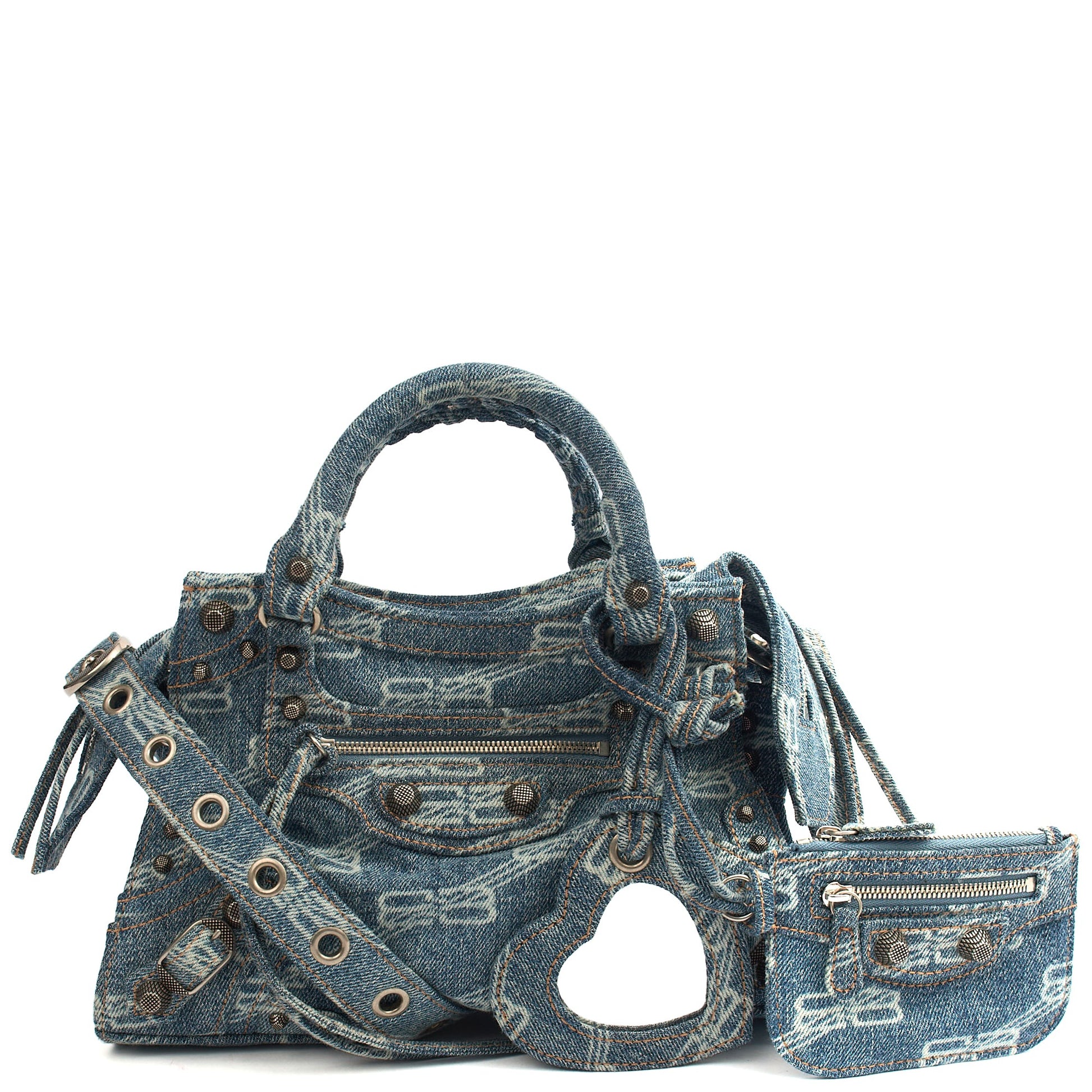 Balenciaga Cross Body Neo Classic- Nano in Blue, Fabric — Front View