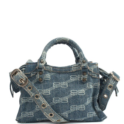 Balenciaga Cross Body Neo Classic- Nano in Blue, Fabric — Back View
