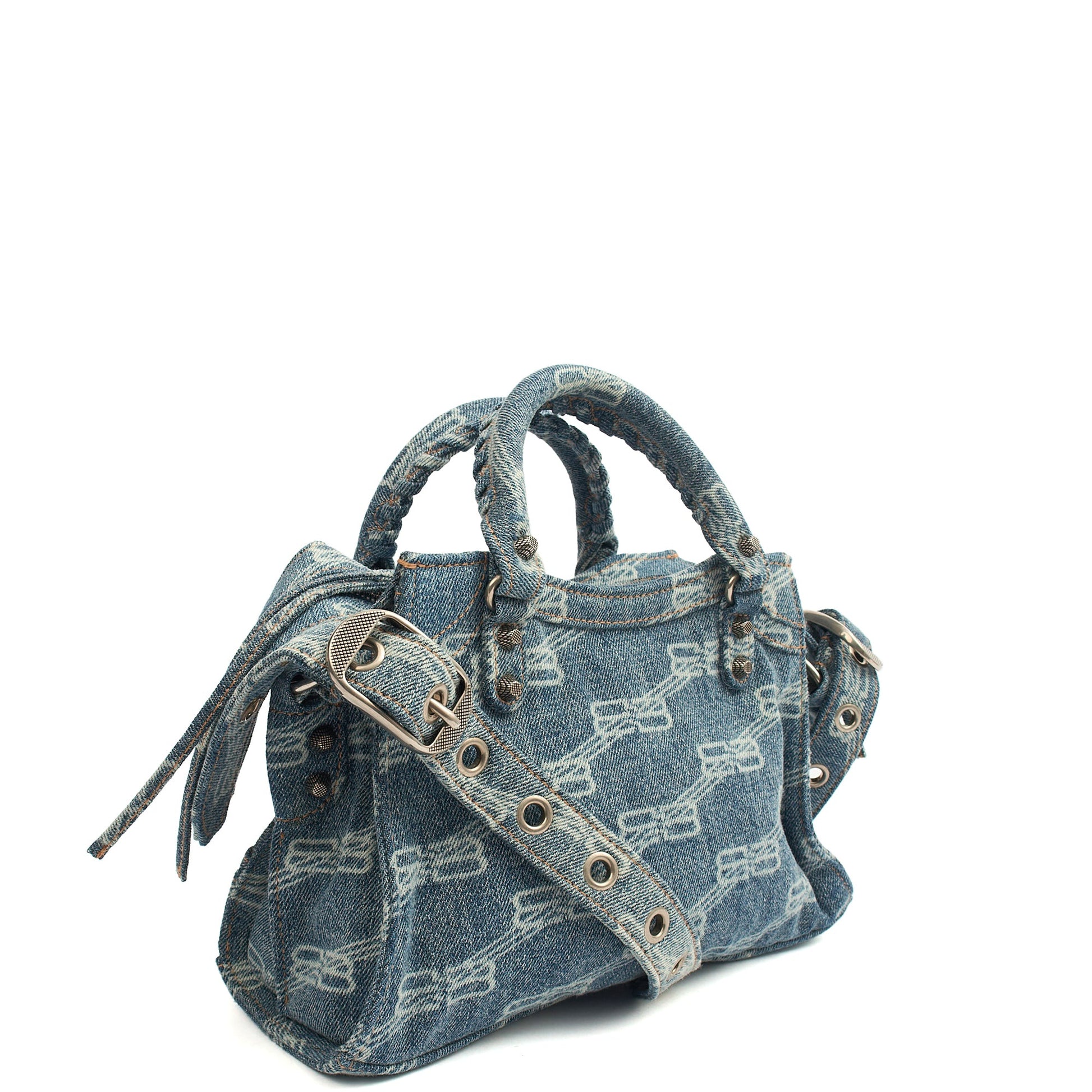 Balenciaga Cross Body Neo Classic- Nano in Blue, Fabric — Side View