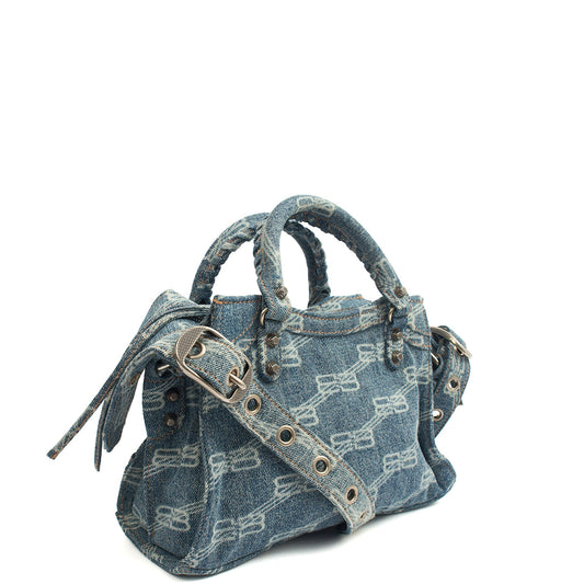 Balenciaga Cross Body Neo Classic- Nano in Blue, Fabric — Side View