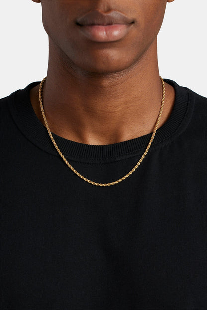 Cernucci Rope Chain - 3mm - Gold — 30" — Front View