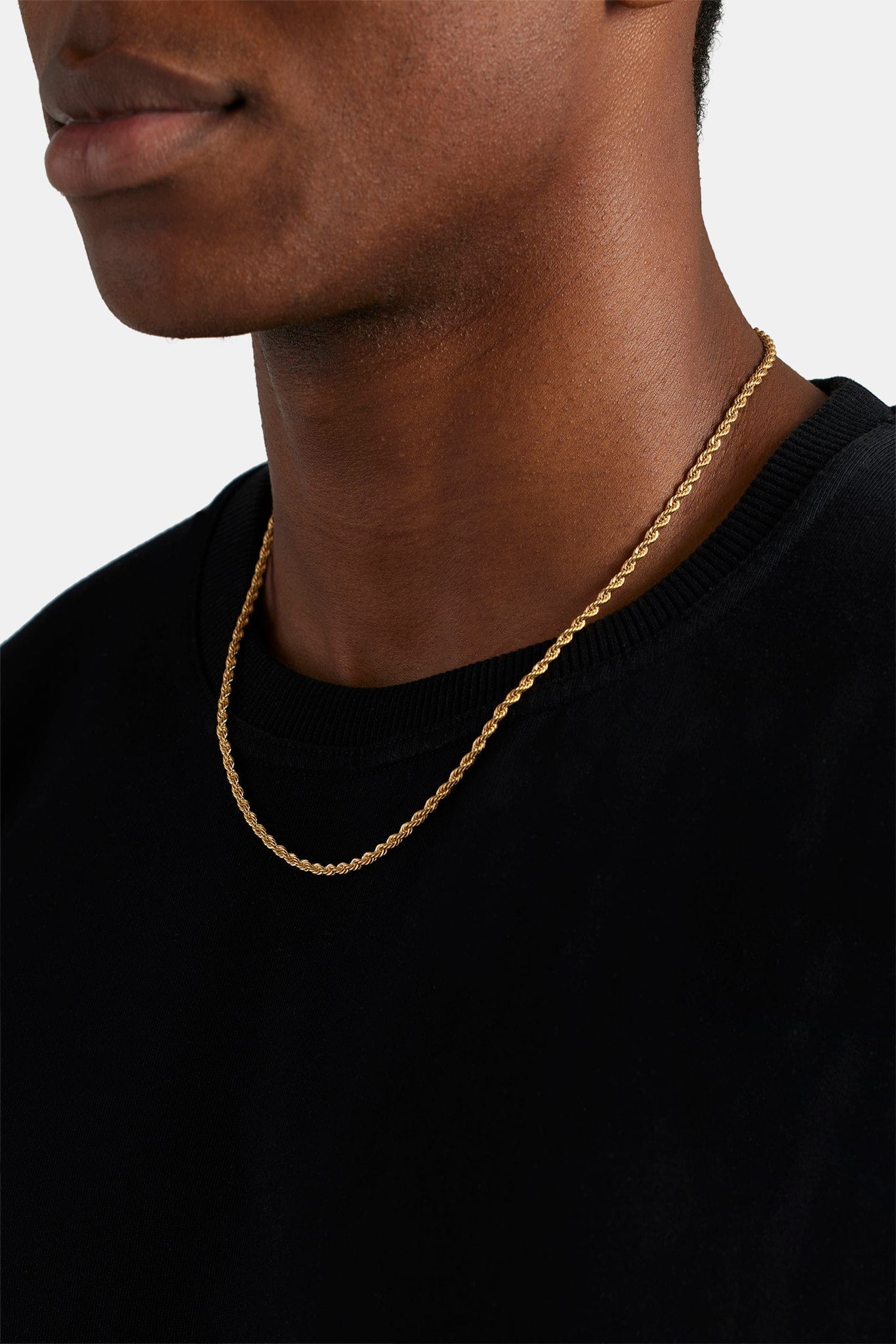 Cernucci Rope Chain - 3mm - Gold — 30" — Back View