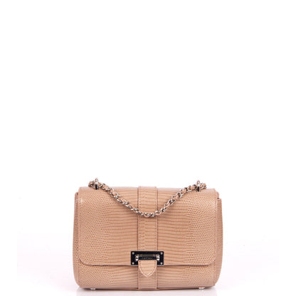 Aspinal of London Shoulder Bag Lottie in Neutral, Exotic Effect Leather — Front View