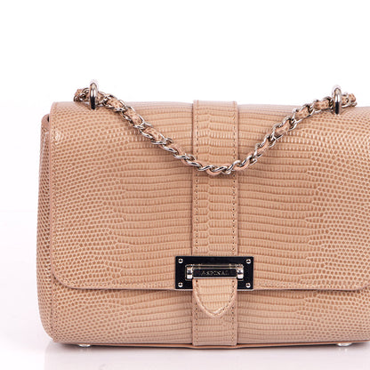 Aspinal of London Shoulder Bag Lottie in Neutral, Exotic Effect Leather — Lifestyle View