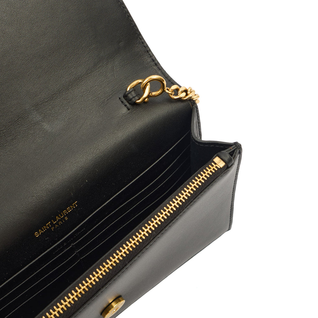 Saint Laurent Cross Body Kate Tassel Chain Wallet in Black, Leather — Detail View
