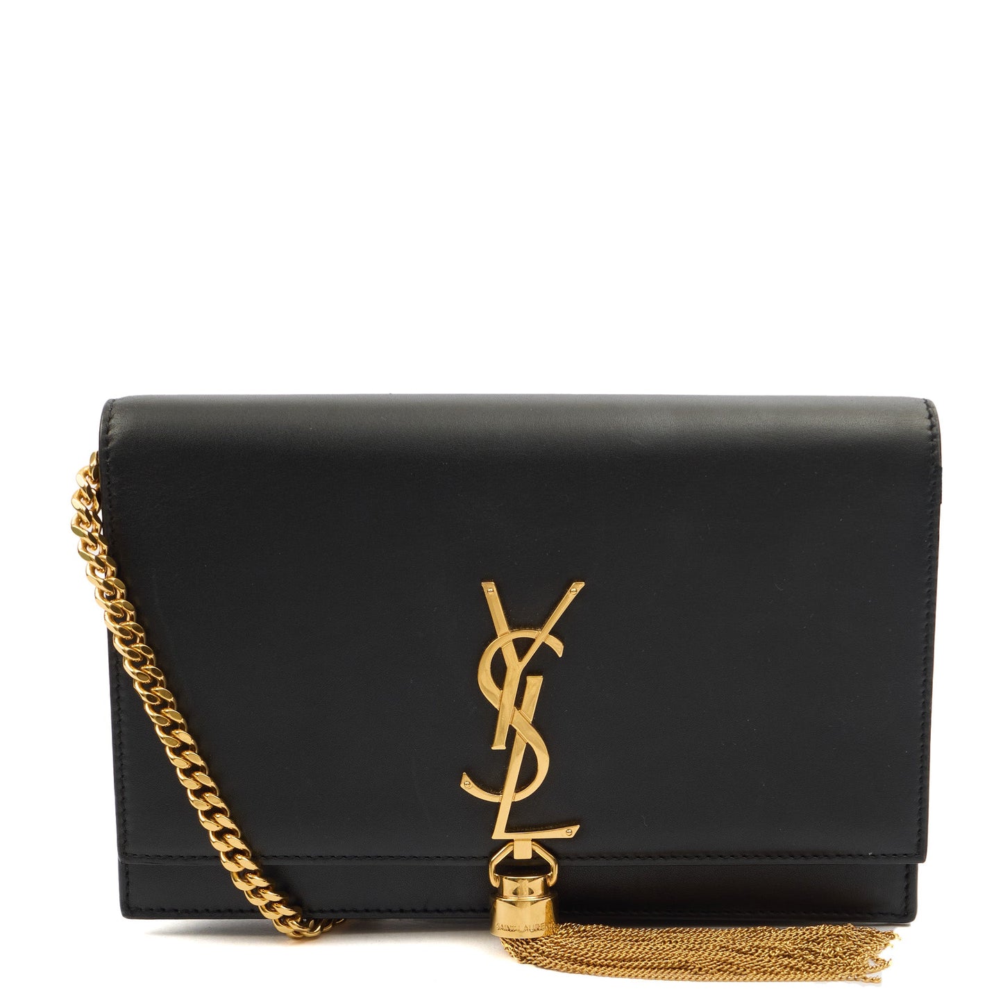 Saint Laurent Cross Body Kate Tassel Chain Wallet in Black, Leather — Front View