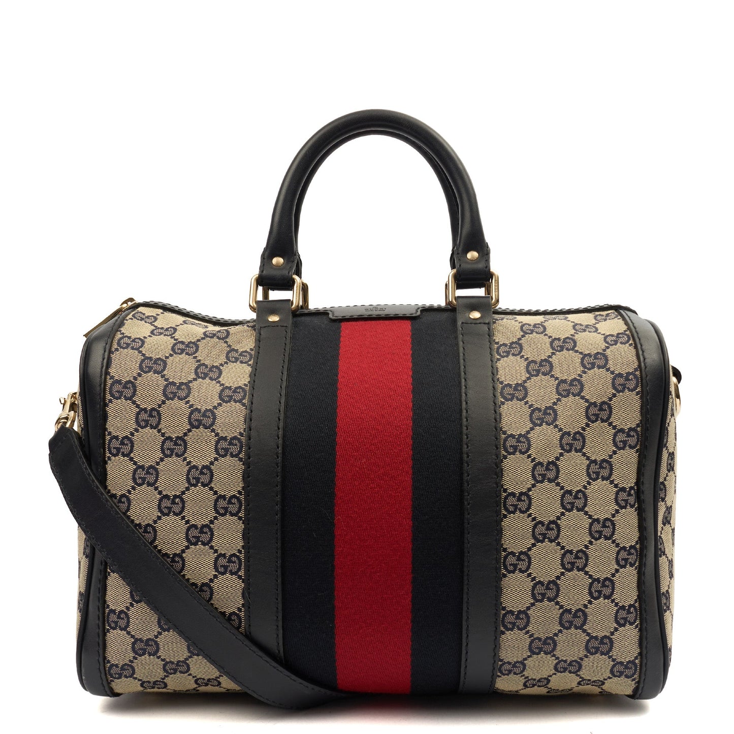Gucci Top Handle Vintage Web Boston - Medium in GG Supreme Canvas — Front View