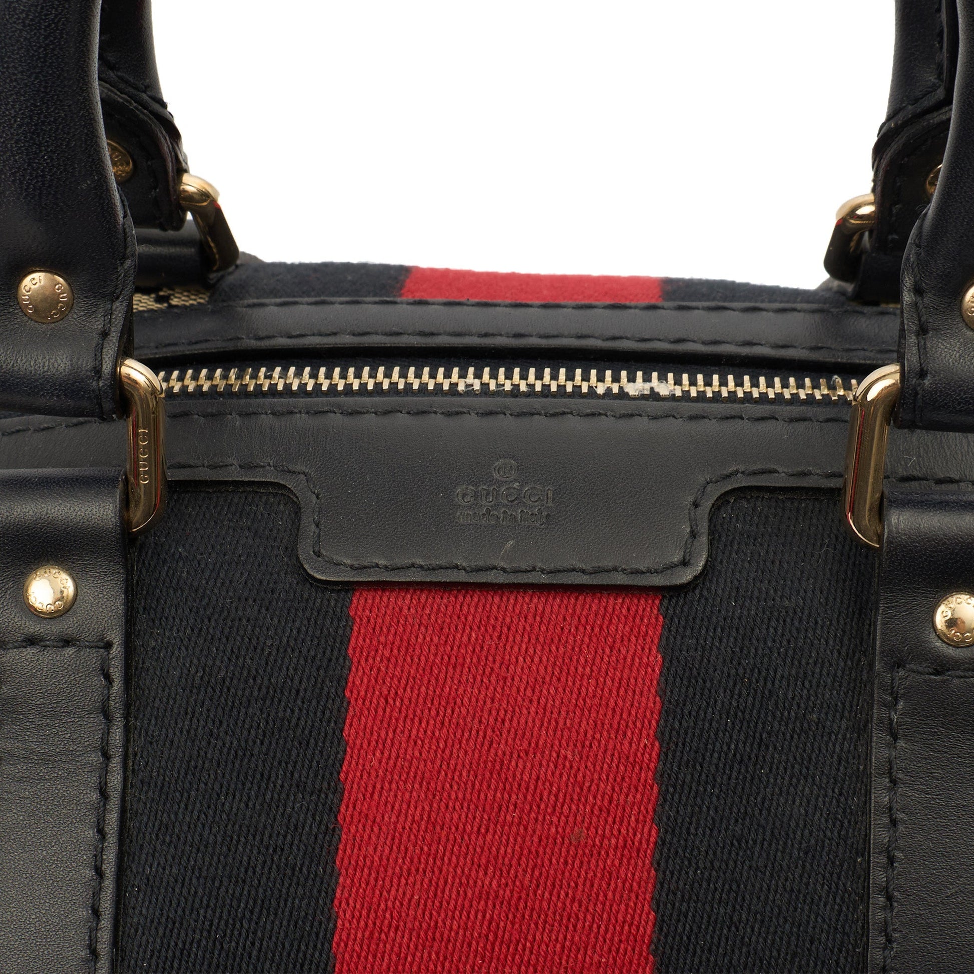 Gucci Top Handle Vintage Web Boston - Medium in GG Supreme Canvas — Lifestyle View