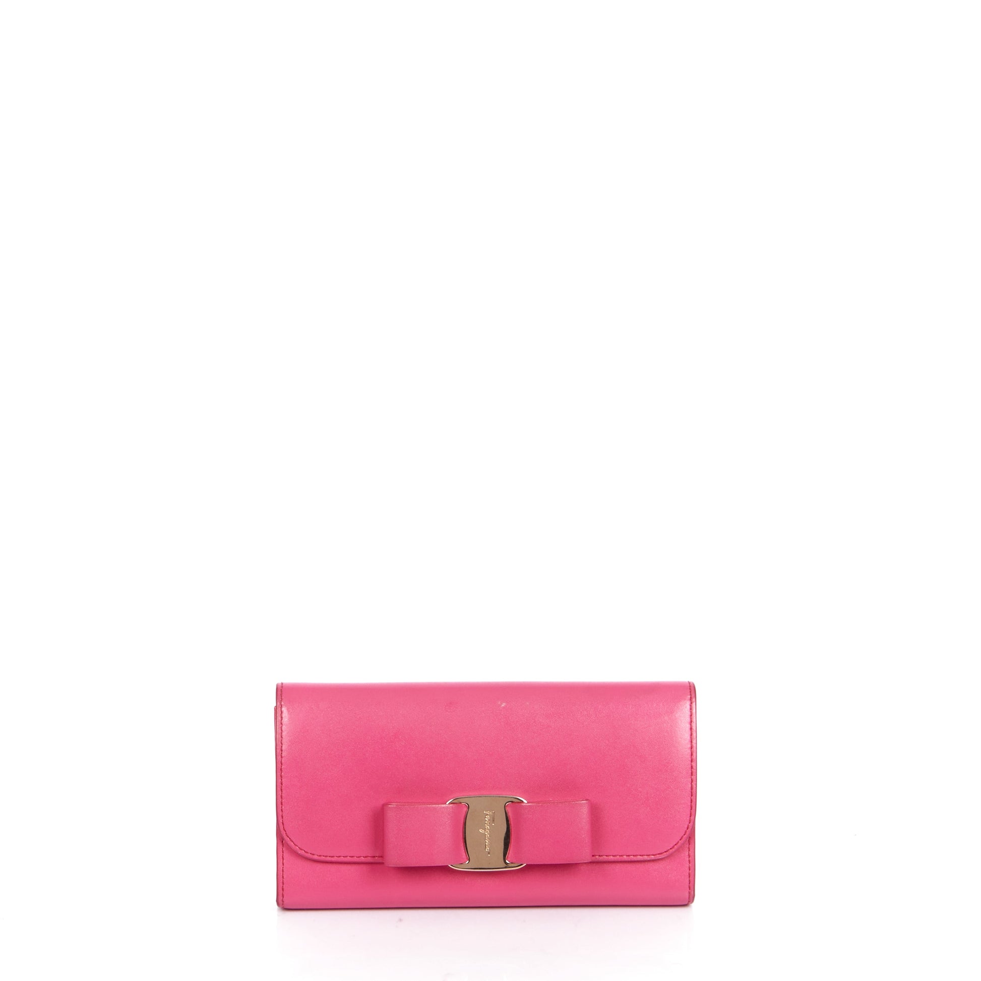 Salvatore Ferragamo Vara Bow Wallet in Pink, Leather — Front View