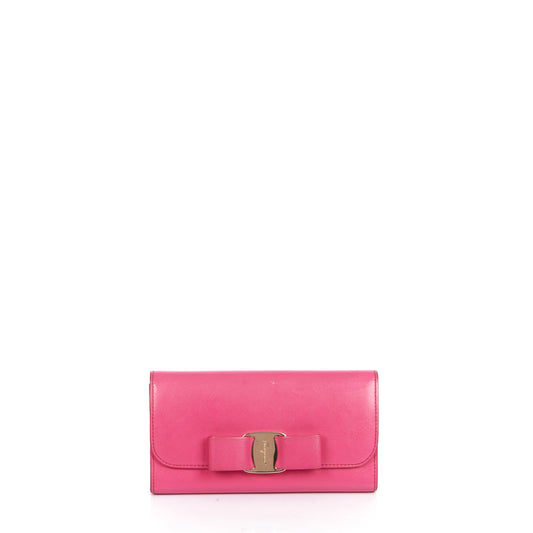 Salvatore Ferragamo Vara Bow Wallet in Pink, Leather — Front View