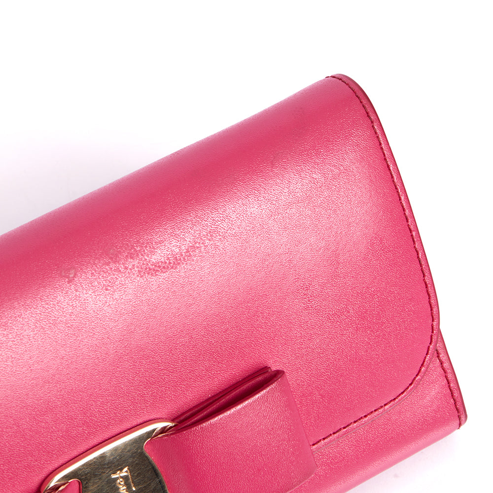 Salvatore Ferragamo Vara Bow Wallet in Pink, Leather — Detail View