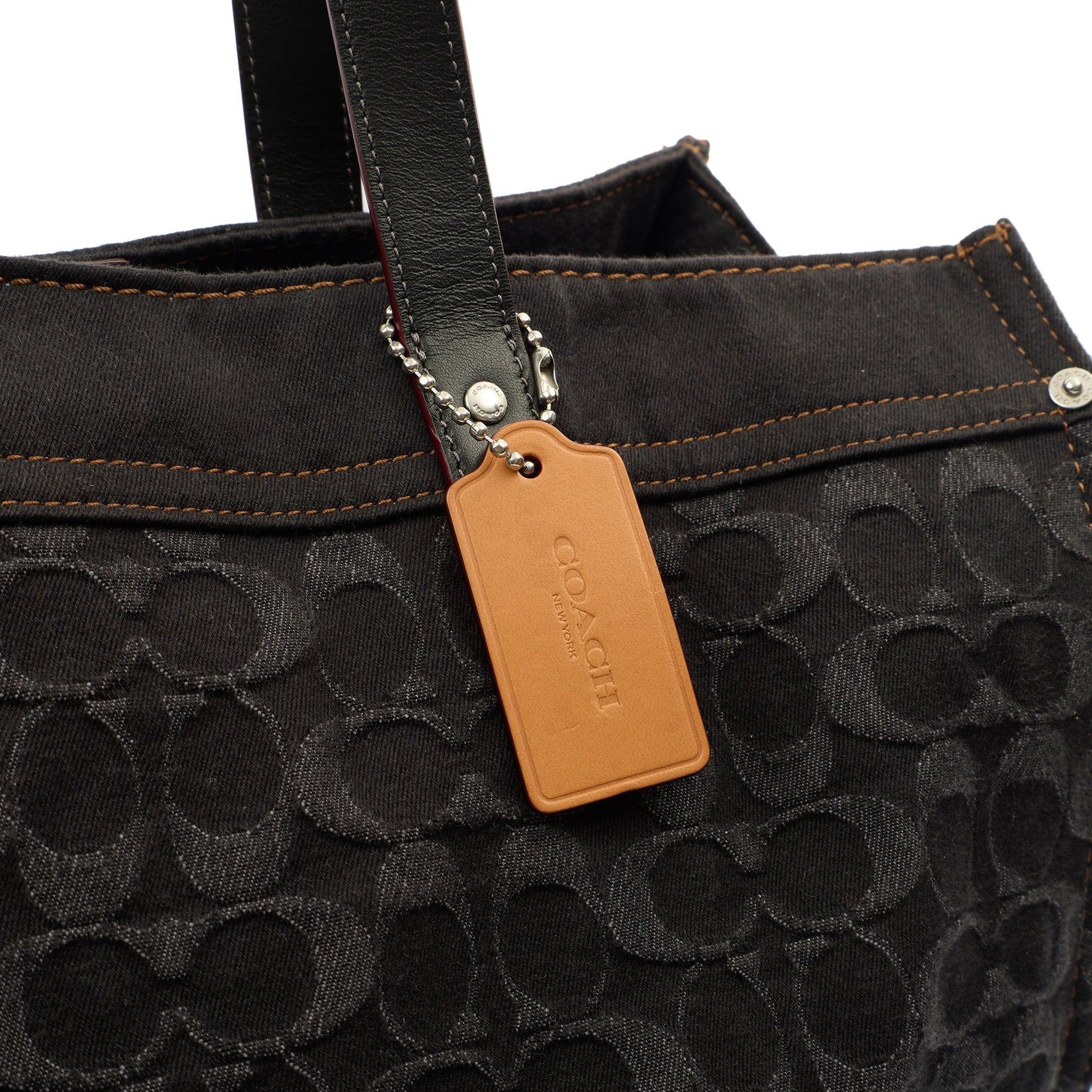 Coach Tote Field Tote in Black, Denim — Lifestyle View