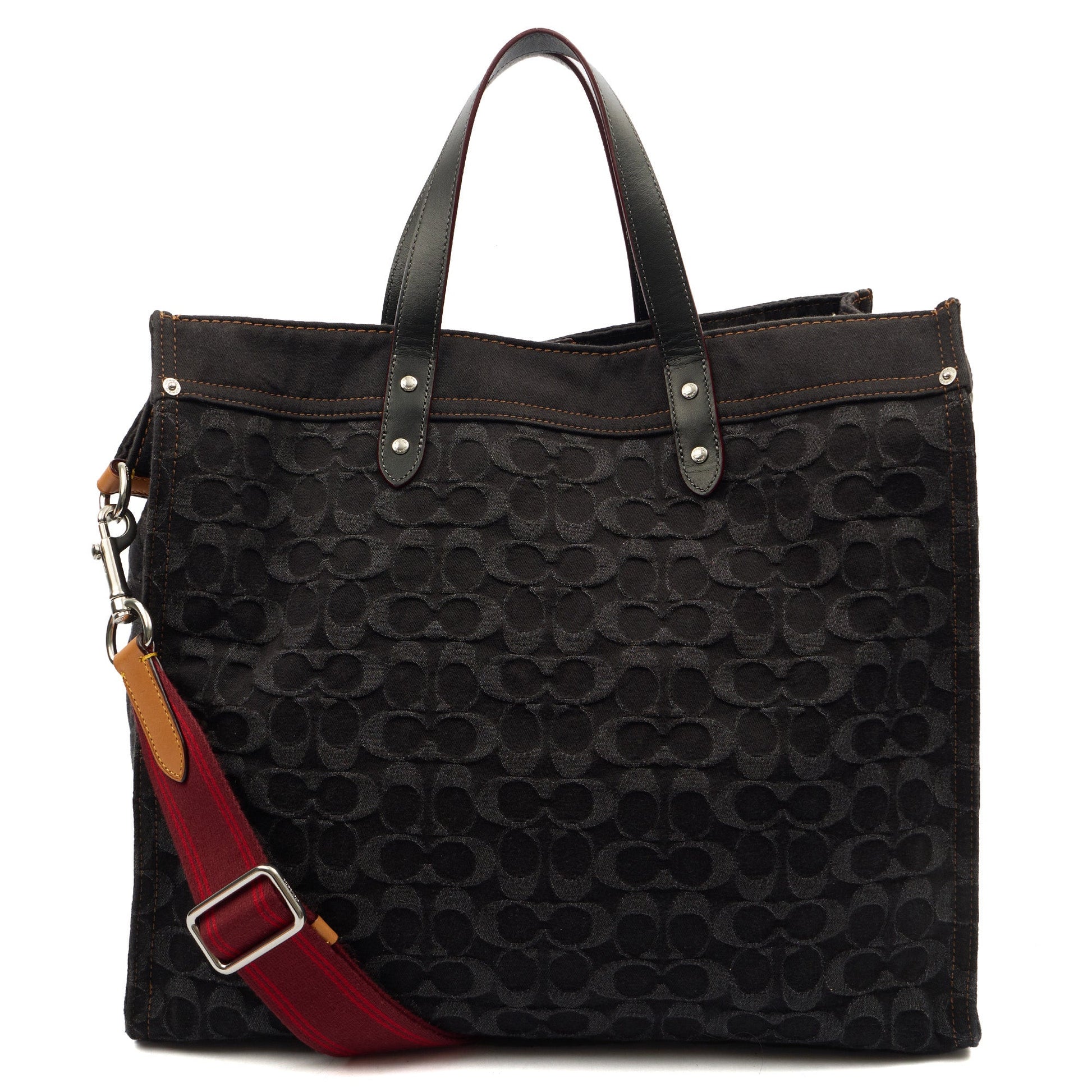 Coach Tote Field Tote in Black, Denim — Back View