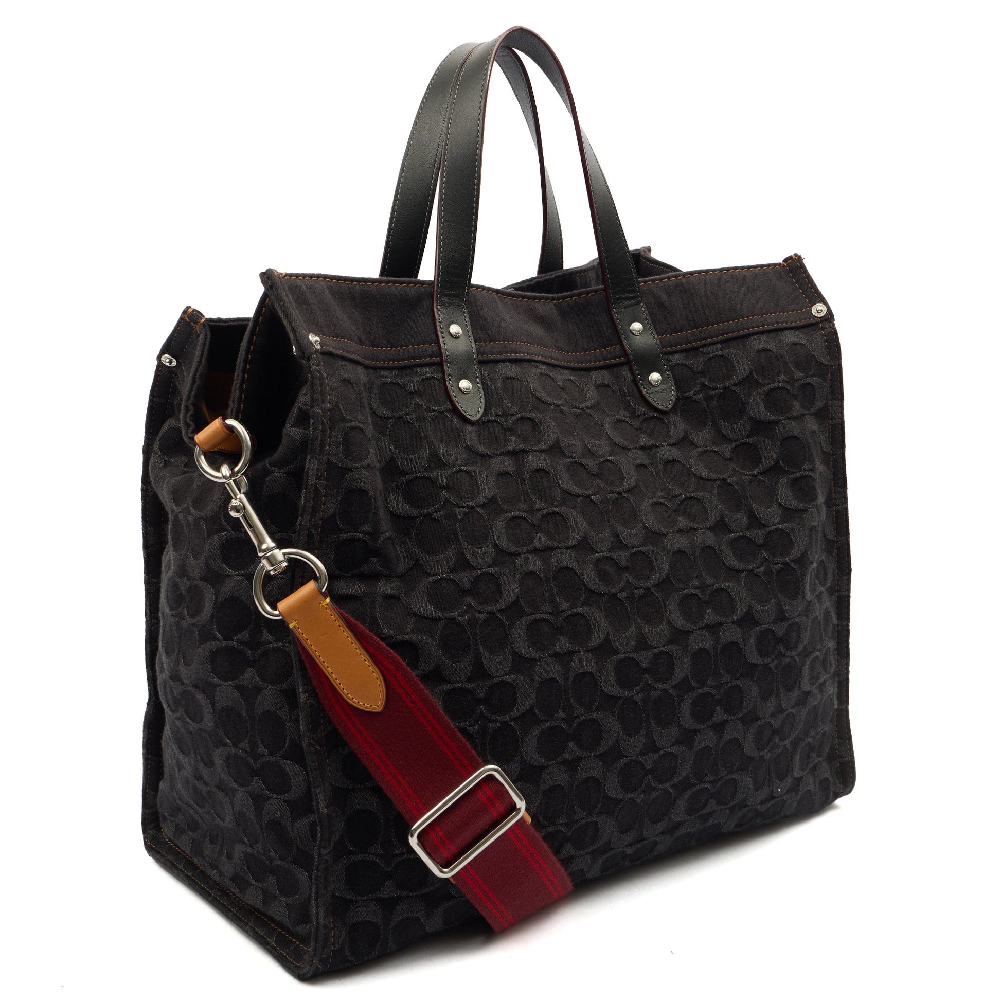 Coach Tote Field Tote in Black, Denim — Side View
