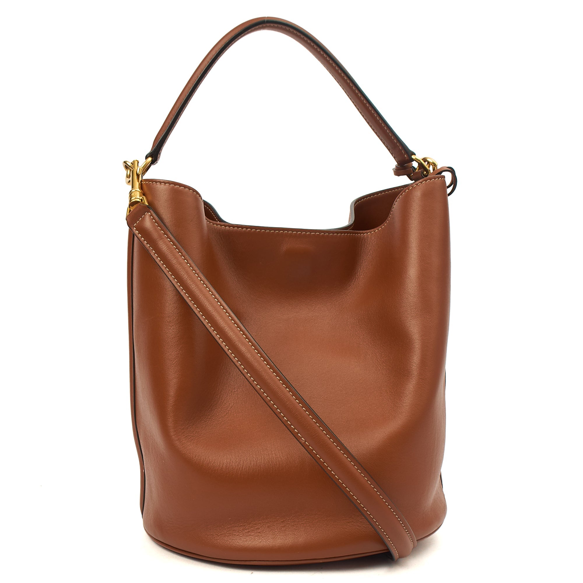 Celine Bucket Bag Sangle Seau in Brown, Box Calfskin — Back View