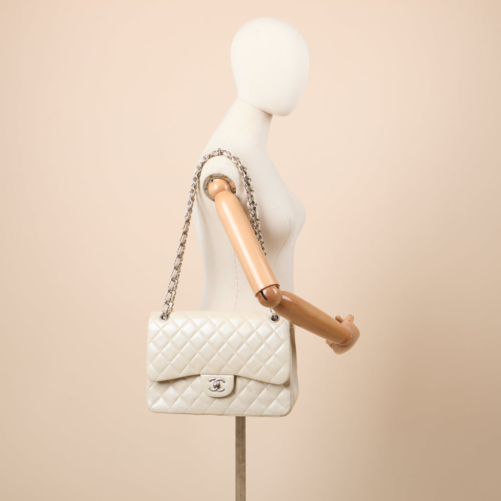 Chanel Classic Double Flap - Large in Champagne, Caviar Leather — Alternate View 13