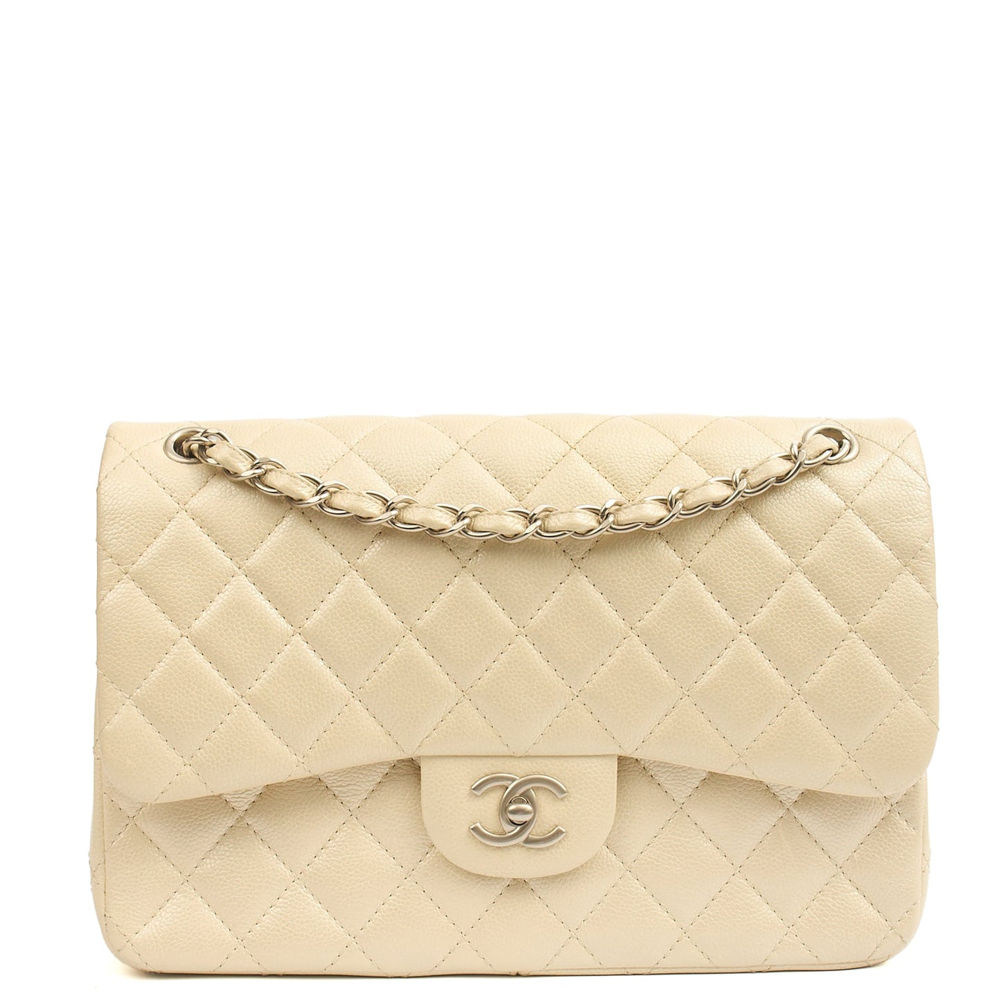 Chanel Classic Double Flap - Large in Champagne, Caviar Leather — Front View