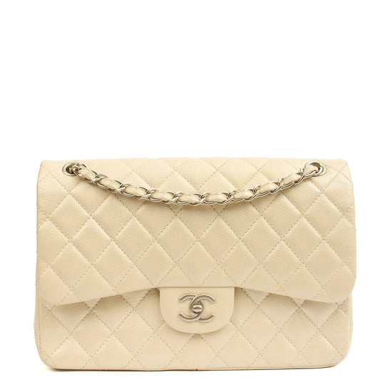 Chanel Classic Double Flap - Large in Champagne, Caviar Leather — Front View