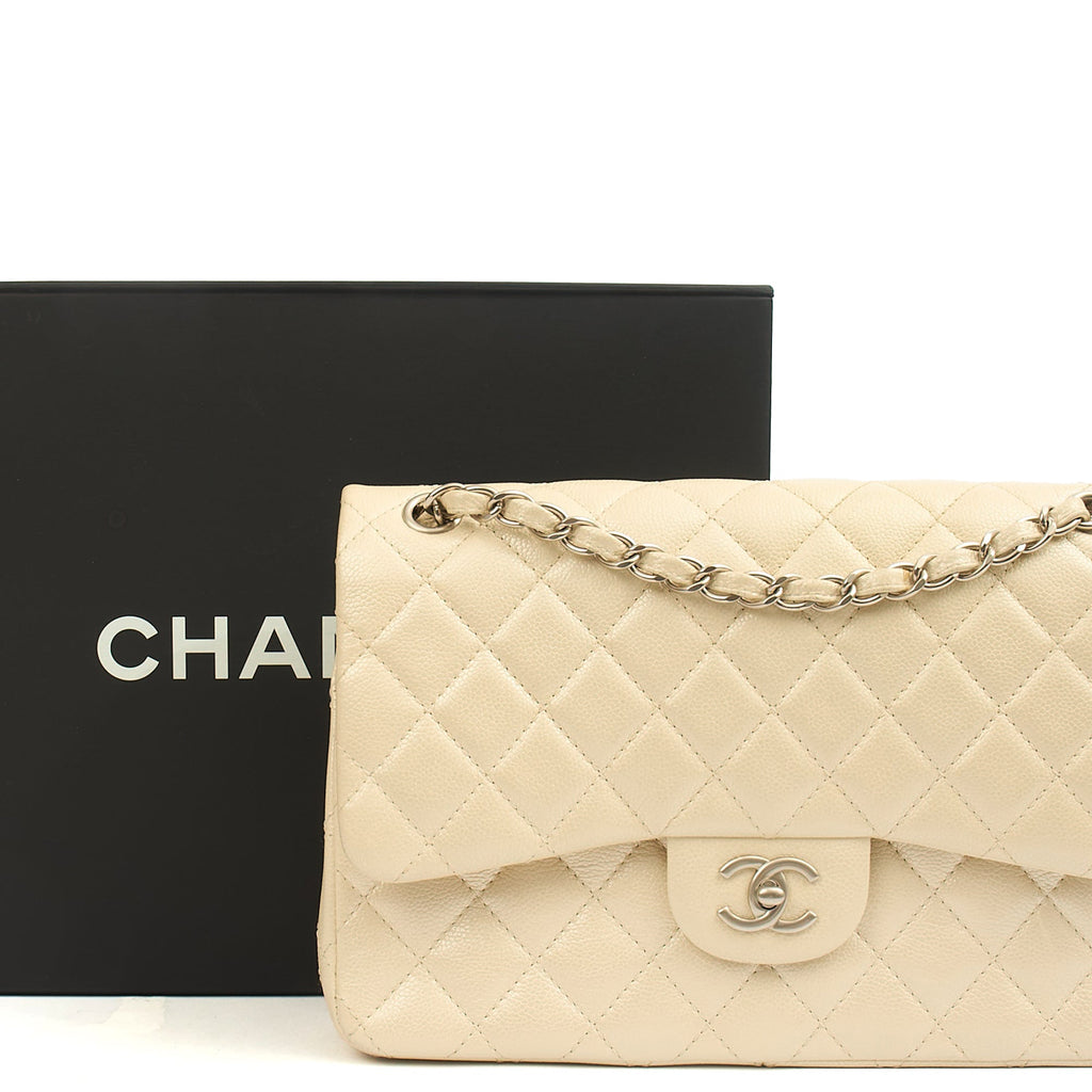 Chanel Classic Double Flap - Large in Champagne, Caviar Leather — Back View