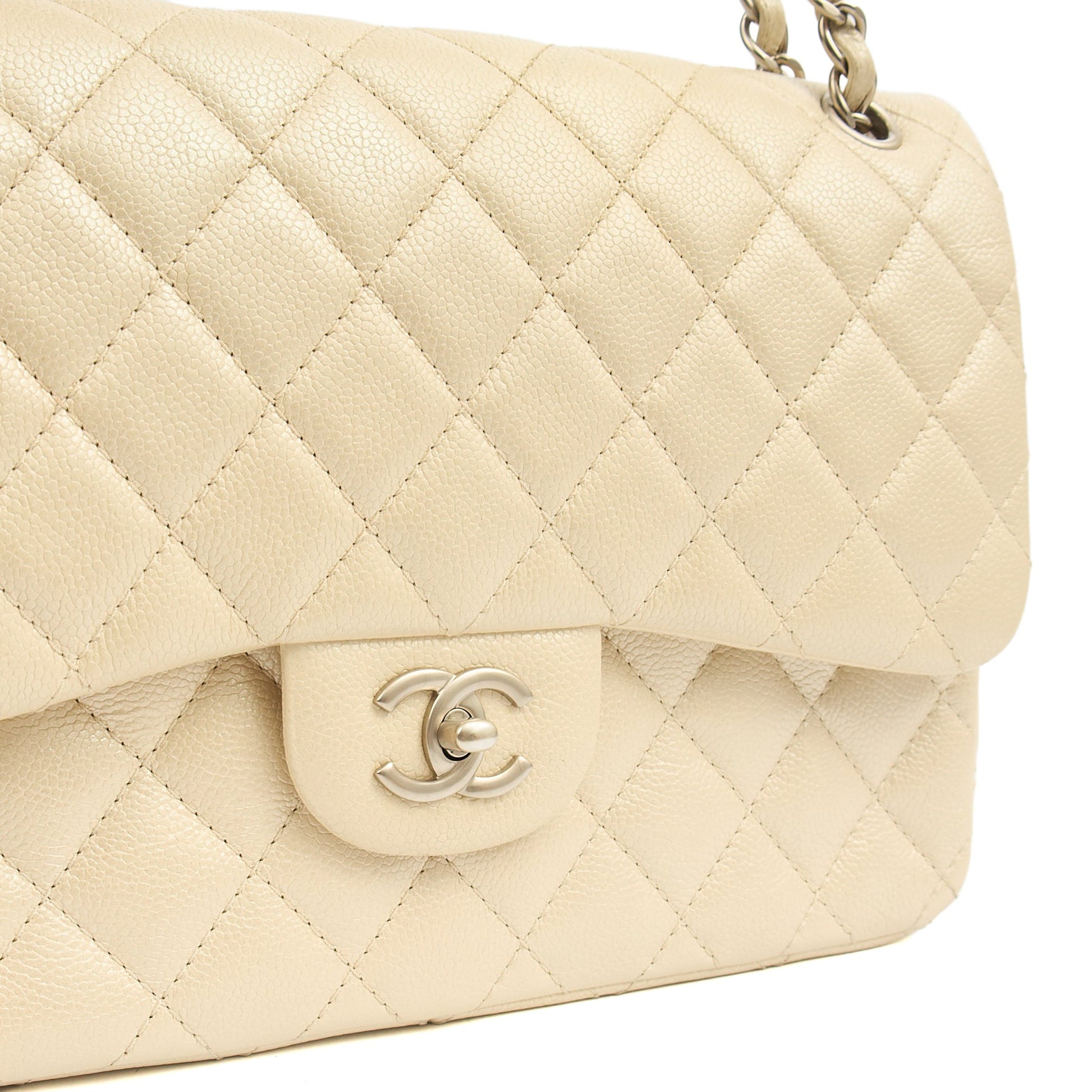 Chanel Classic Double Flap - Large in Champagne, Caviar Leather — Alternate View 9
