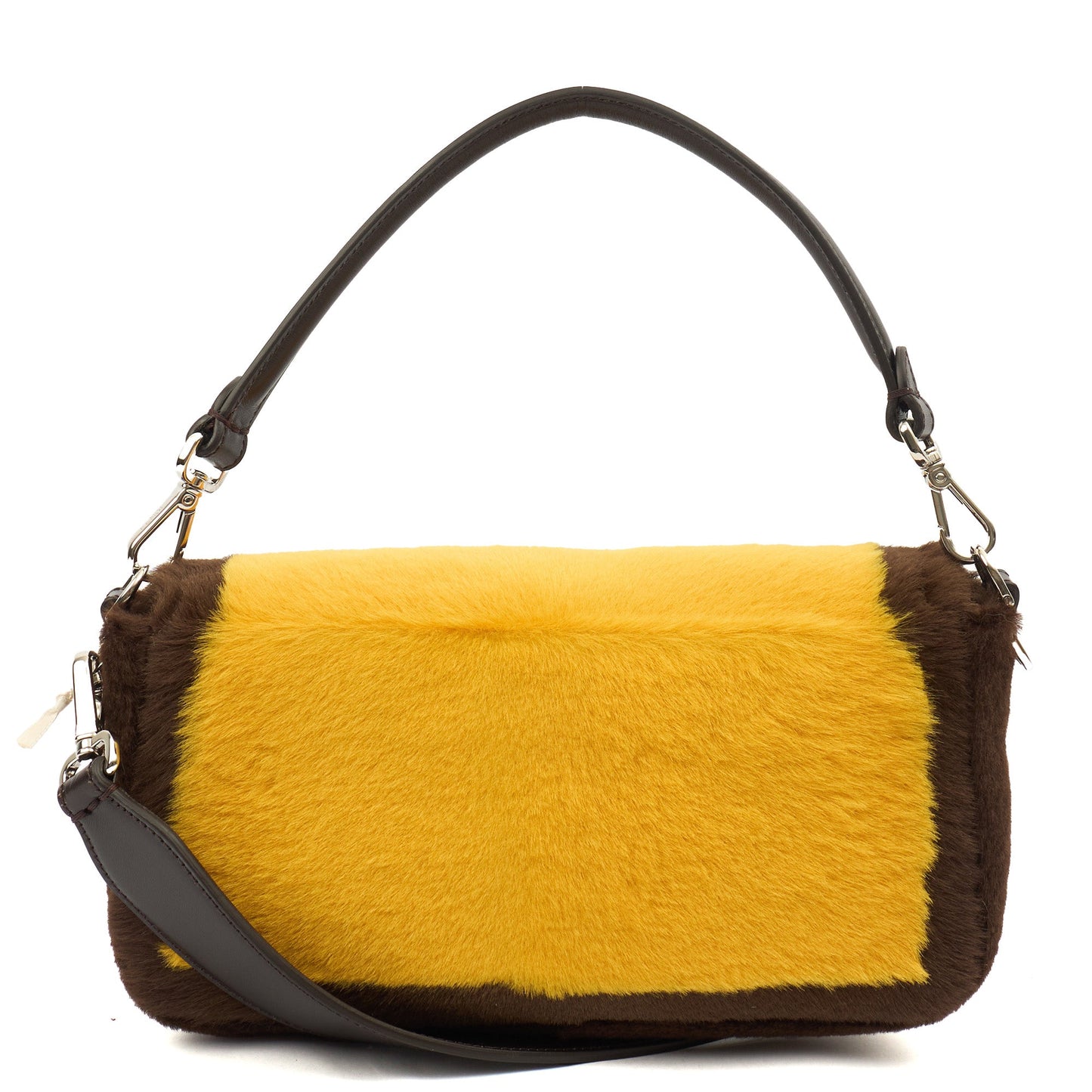 Fendi Shoulder Bag Baguette in Yellow, Fur — Top View