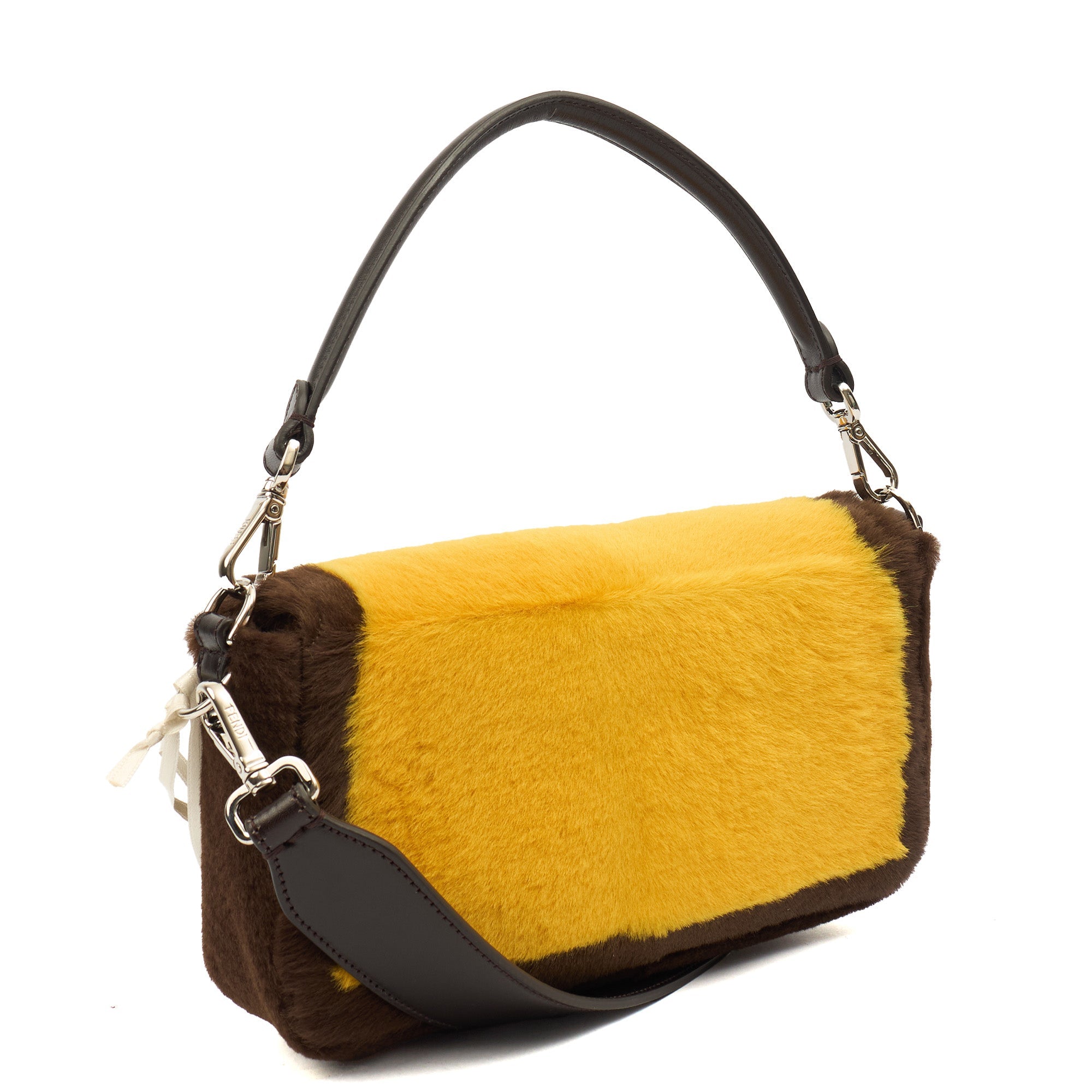Fendi Shoulder Bag Baguette in Yellow, Fur — Back View