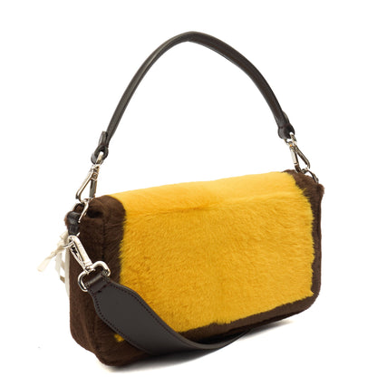 Fendi Shoulder Bag Baguette in Yellow, Fur — Back View